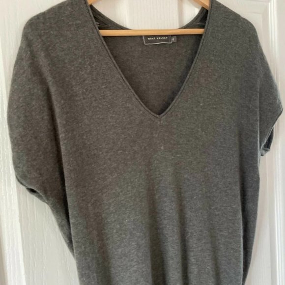 Mint Velvet Grey Green UK 8 Jumper Tie Sleeve V-Neck Cotton Cashmere - Picture 2 of 5